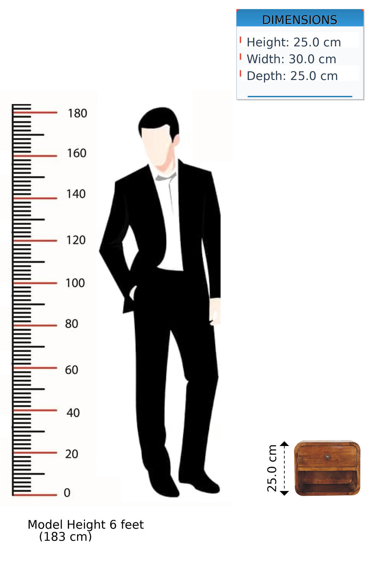NACHTTISCH mit einer Schublade, wandmontierbar - Kastanienfarben/Messingfarben, Holz/Metall (30/25/25cm) - Artisan Furniture