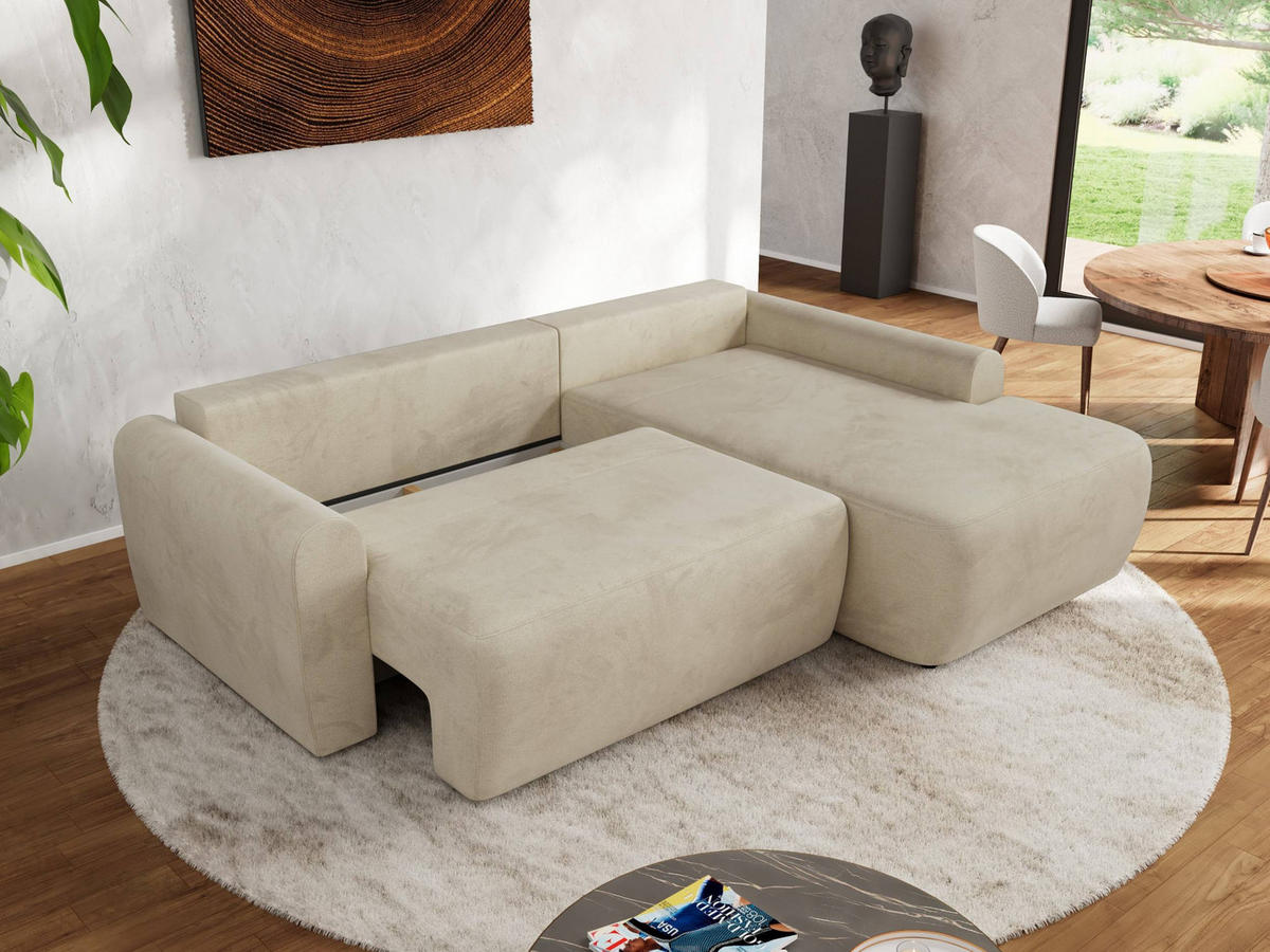 ECKSCHLAFSOFA CUBO L Beige Velvet - rechts - Beige/Schwarz, Kunststoff/Textil (187/273cm) - MKS