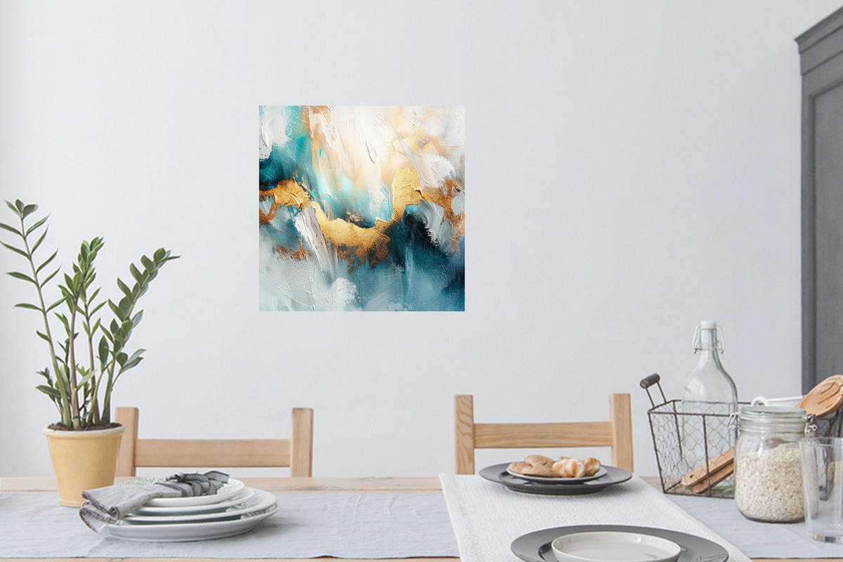 WANDTATTOO Abstrakt - Kunst - Gold - Blau 50x50 cm - Petrol, Kunststoff (50/50/0.1cm) - MuchoWow