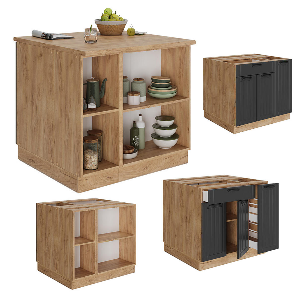 KUCHYŇSKÝ OSTROV Fame-Line Tmavě šedá - medově dubová/tmavě šedá, kompozitní dřevo (90/82/60cm) - Vicco