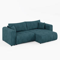 ECKSOFA RIVA Rechts Türkis Cord-Stoff L-Form Couch mit Schlaffunktion & Bettkasten - Türkis/Schwarz, Holz (160/255cm) - Barchello