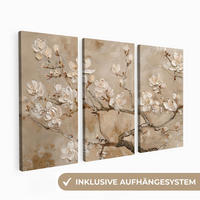 LEINWANDBILD 3er Set Beige - Blüte - Modern 180x120 cm - Greige, Textil (180/120cm) - MuchoWow