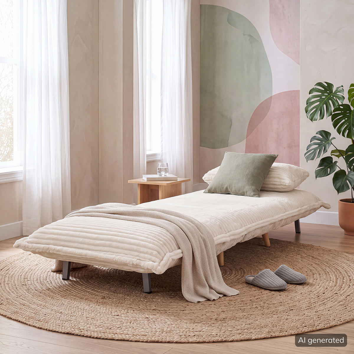 SCHLAFSESSEL - Cord / Eiche - Creme - Eiche Hell - Eichefarben/Creme, Textil/Metall (76/87/92cm) - home24