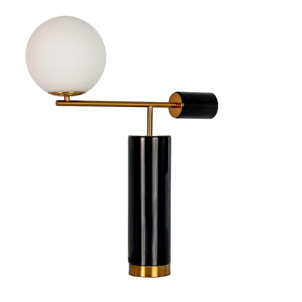 TISCHLEUCHTE aus weißem Glas, poliertem goldfarbenem Stahl und Basis aus Keramikmarmor 50/17/59 cm - Schwarz, Keramik (17/50/59cm) - The Lumine