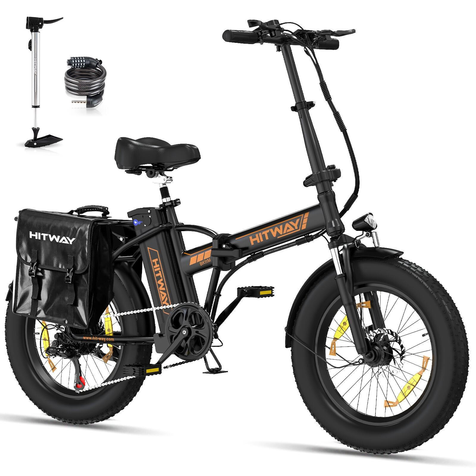E-BIKE BK11M Klapprad 20 × 4,0 Zoll mit 48V15Ah Akku Max 45-100km - Orange, Metall (30cm) - HITWAY
