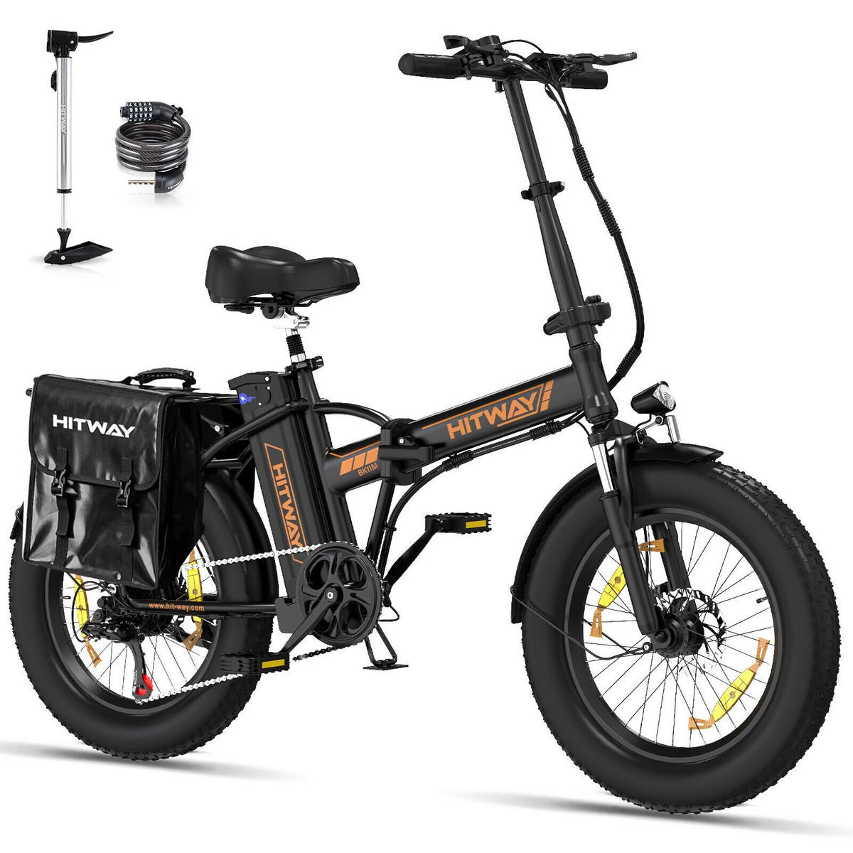 E-BIKE BK11M Klapprad 20 × 4,0 Zoll mit 48V15Ah Akku Max 45-100km - Orange, Metall (30cm) - HITWAY