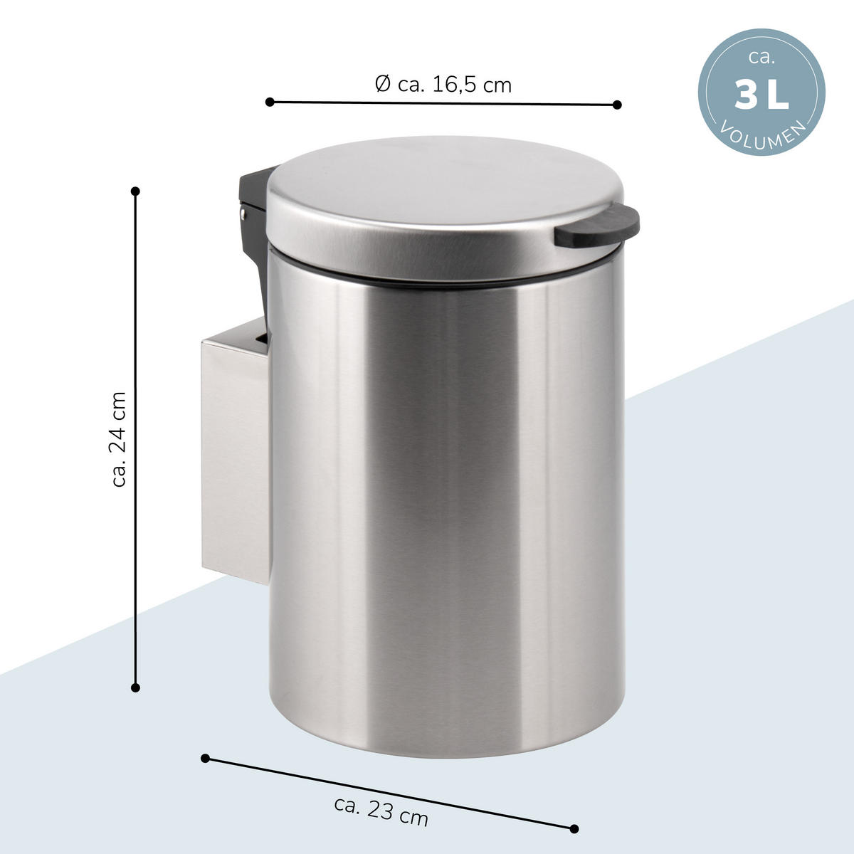 WAND-KOSMETIKEIMER 3 Liter, silber, Edelstahl - Edelstahlfarben, Metall (16/24/23cm) - bremermann