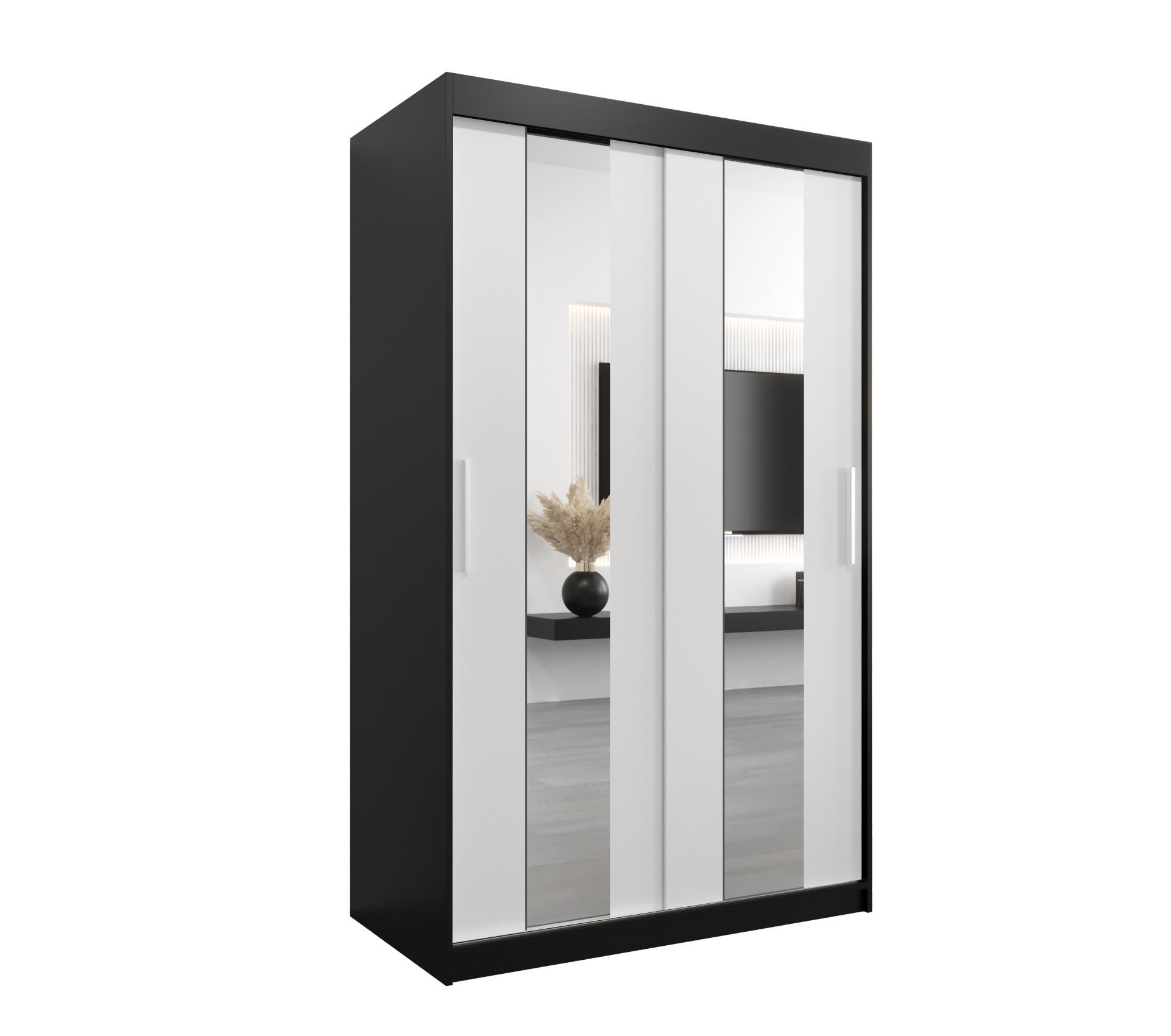 Abiks Möbel Schwebetürenschrank Schwarz, Weiß 120x200x62 cm