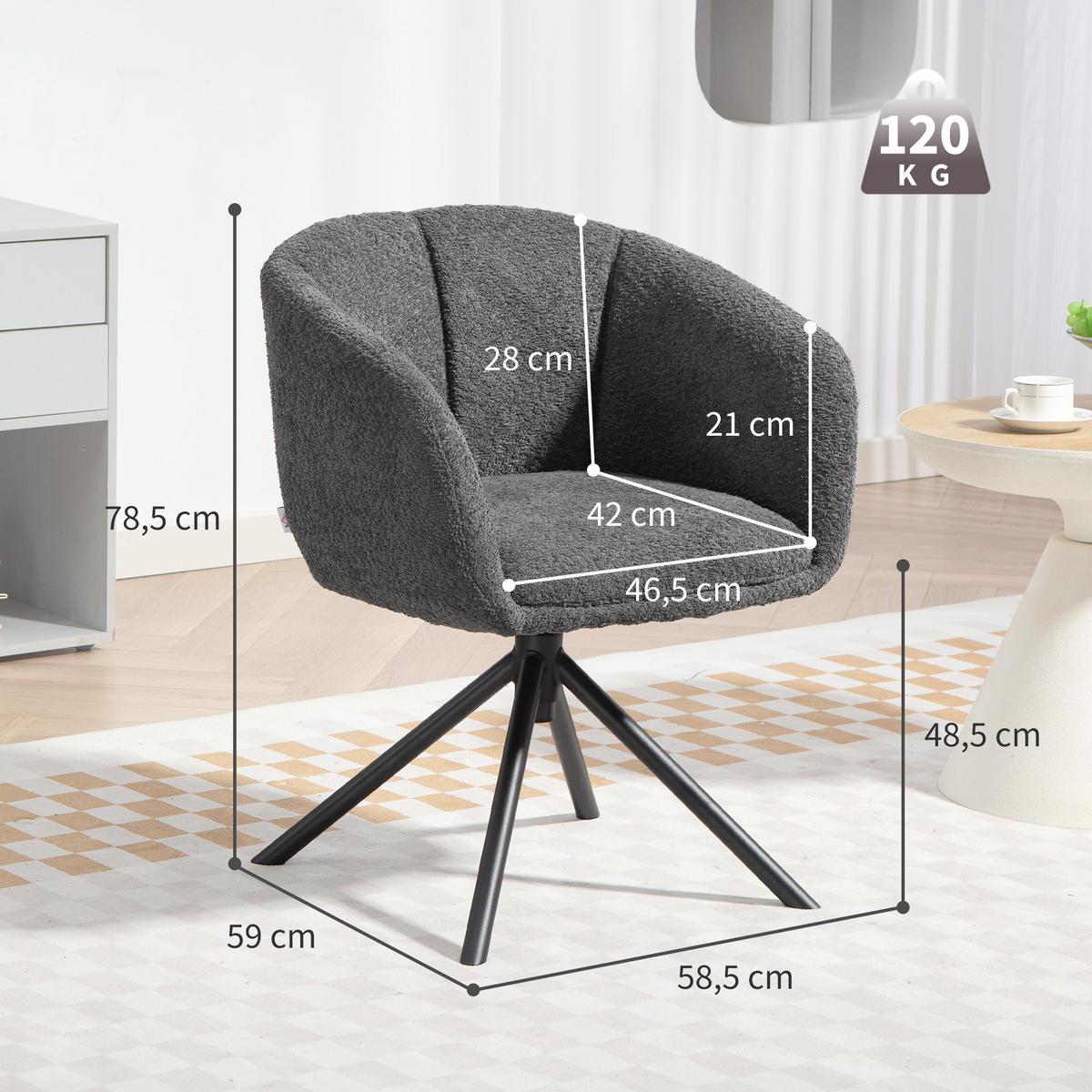 SESSEL Loungesessel mit Armlehne, 360° Drehfunktion, Leinenoptik, Dunkelgrau - Dunkelgrau, Textil (58.5/78.5/59cm) - HOMCOM
