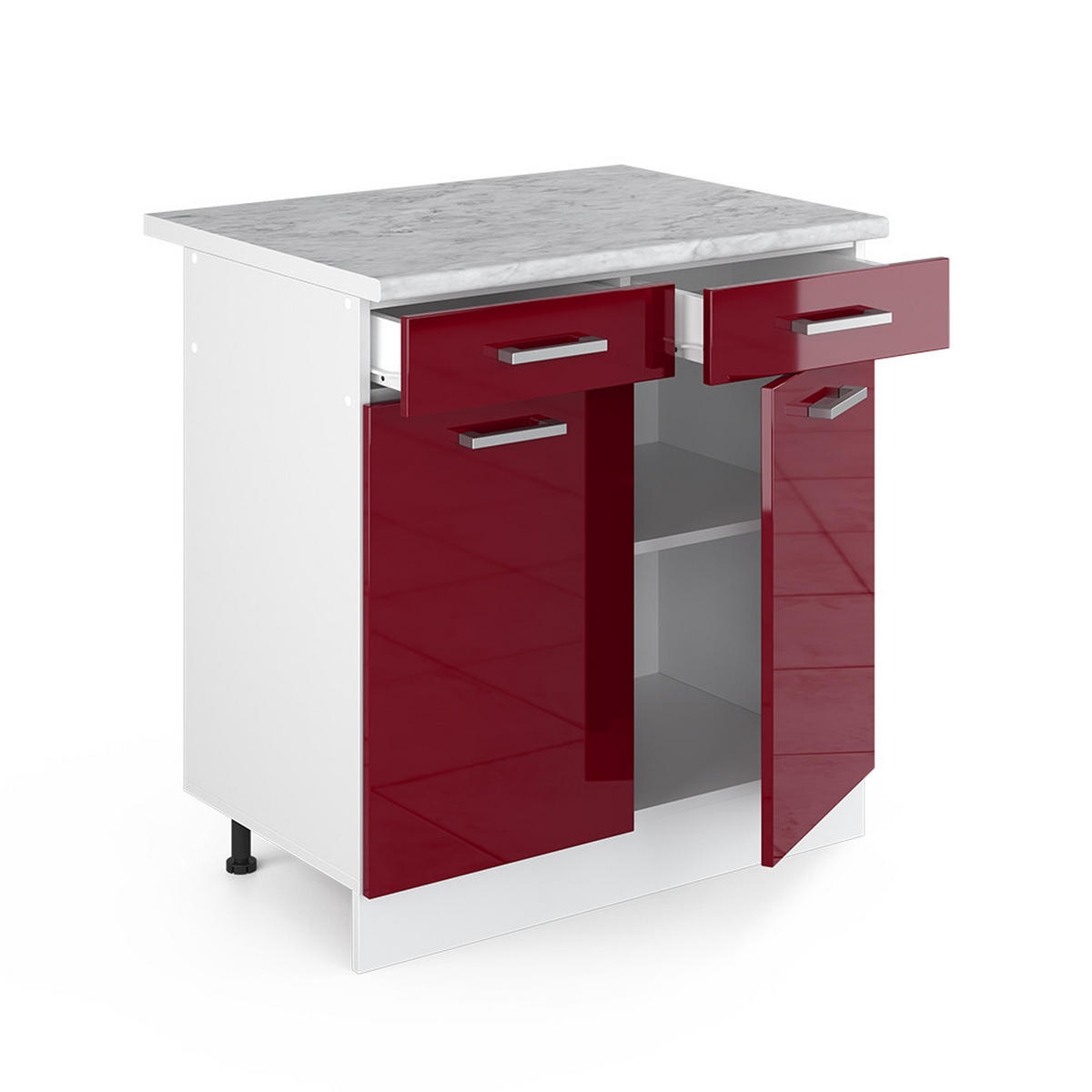 UNTERSCHRANK R-Line Bordeaux Hochglanz 80 cm mit Schubladen und Türen mit AP - Bordeaux/Weiß, Holzwerkstoff (80/81.6/60cm) - Vicco
