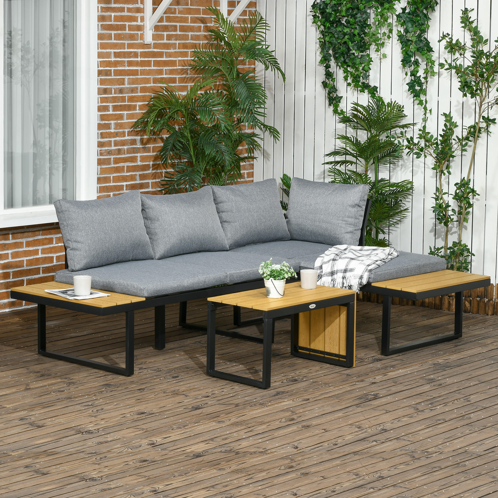 GARTENMÖBEL-SET, Aluminium, Hellgrau - Hellgrau, Metall - Outsunny