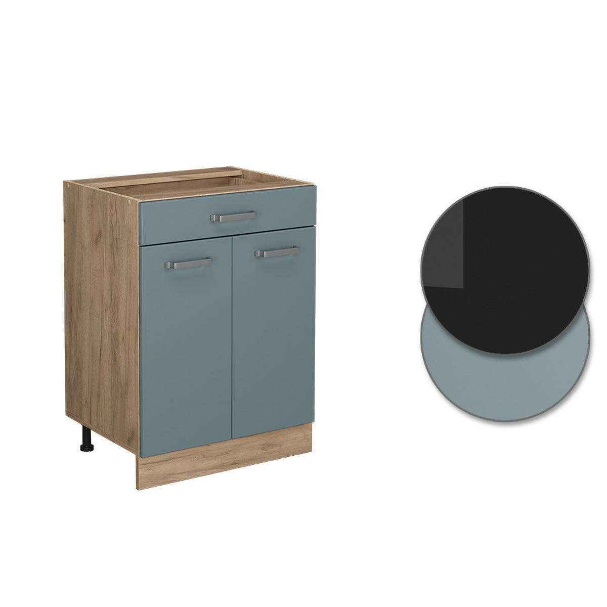 KÜCHENUNTERSCHRANK R-Line Blau-Grau 60 cm AP Marmor - Eiche Wotan/Blaugrau, Holzwerkstoff (60/81.6/60cm) - Vicco