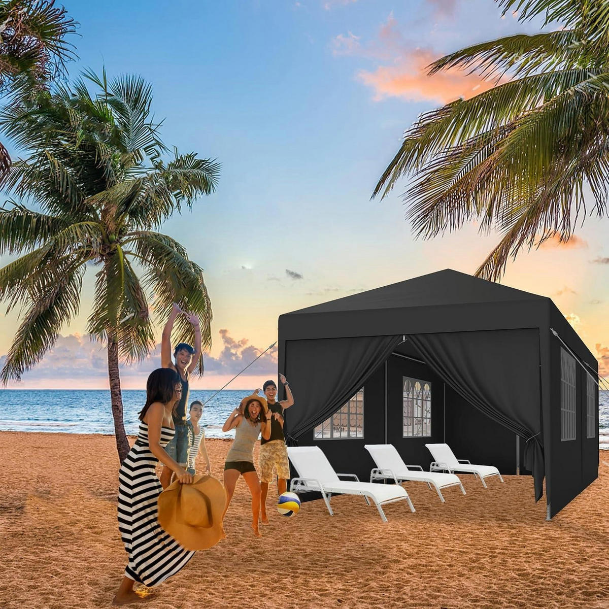 GARTENPAVILLON 3x6m Anthrazit Wasserdicht mit Seitenteilen und Fenstern - Schwarz, Kunststoff (300/250/600cm)