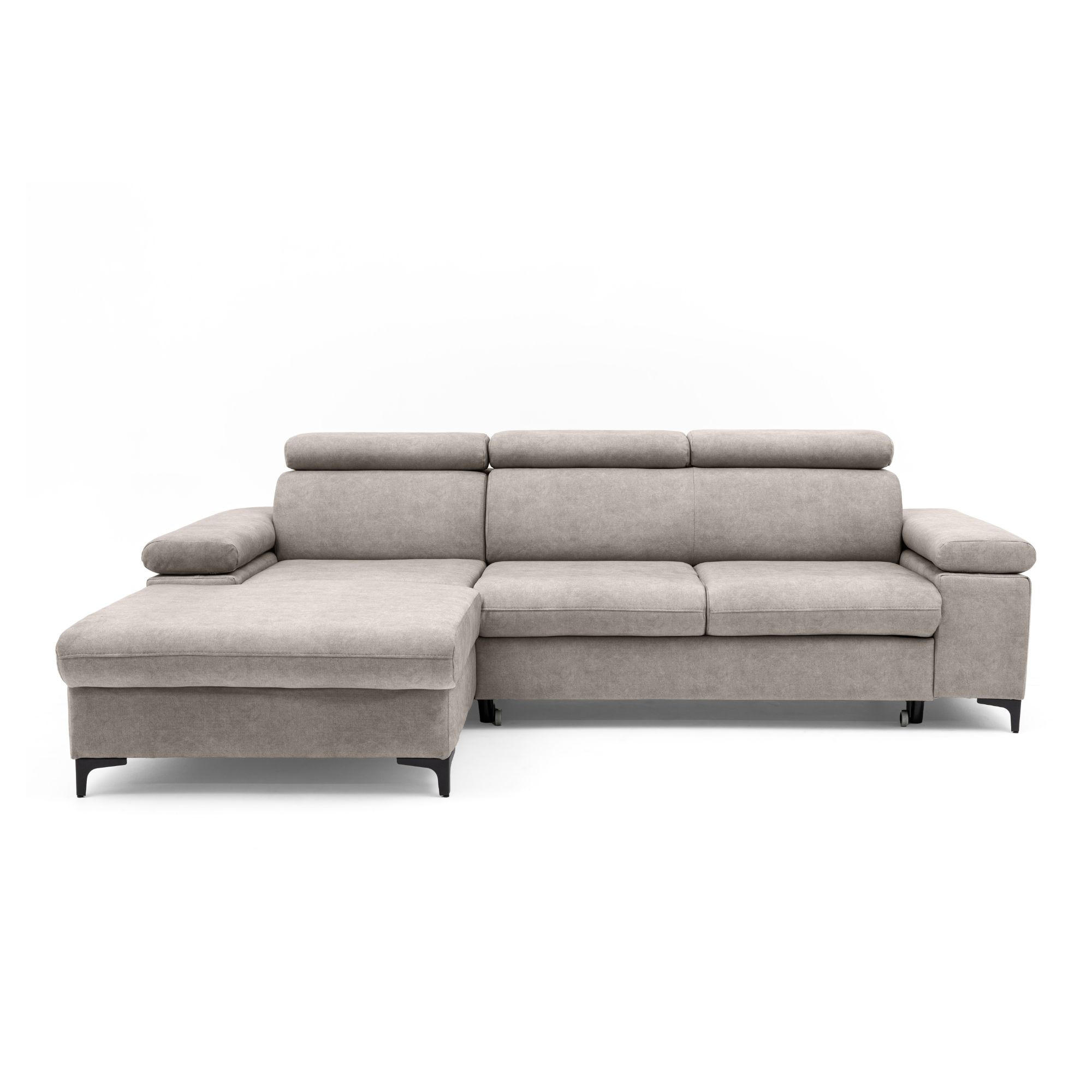 ECKSOFA MAVIC L Links mit Schlaffunktion Velours Creme - Creme/Schwarz, Glas/Holz (176/257cm) - Muffo