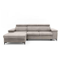 ECKSOFA MAVIC L Links mit Schlaffunktion Velours Creme - Creme/Schwarz, Glas/Holz (176/257cm) - Muffo