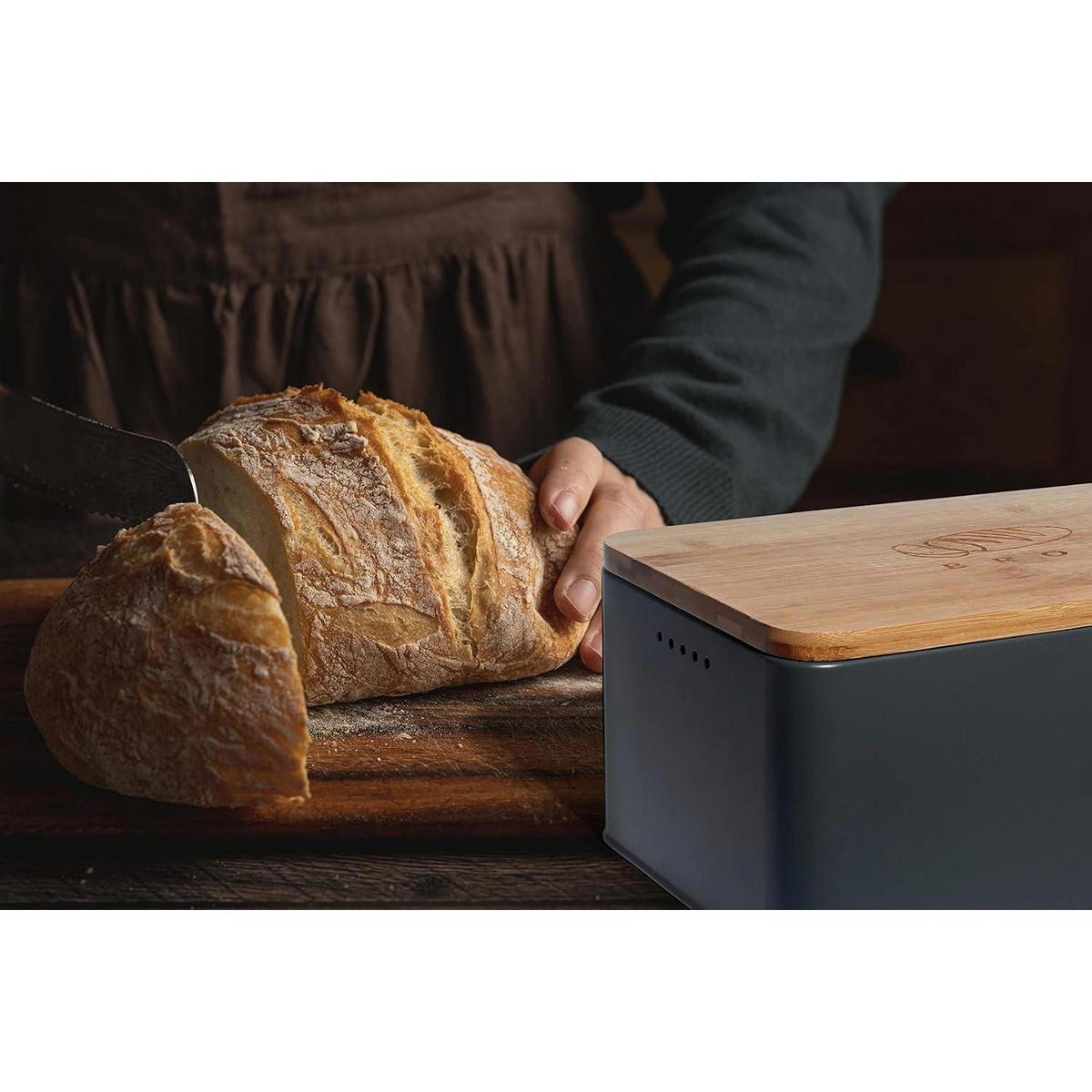 BROTKASTEN mit Schneidebrett 33 cm Grau - Multicolor, Naturmaterialien (21/15/33cm)