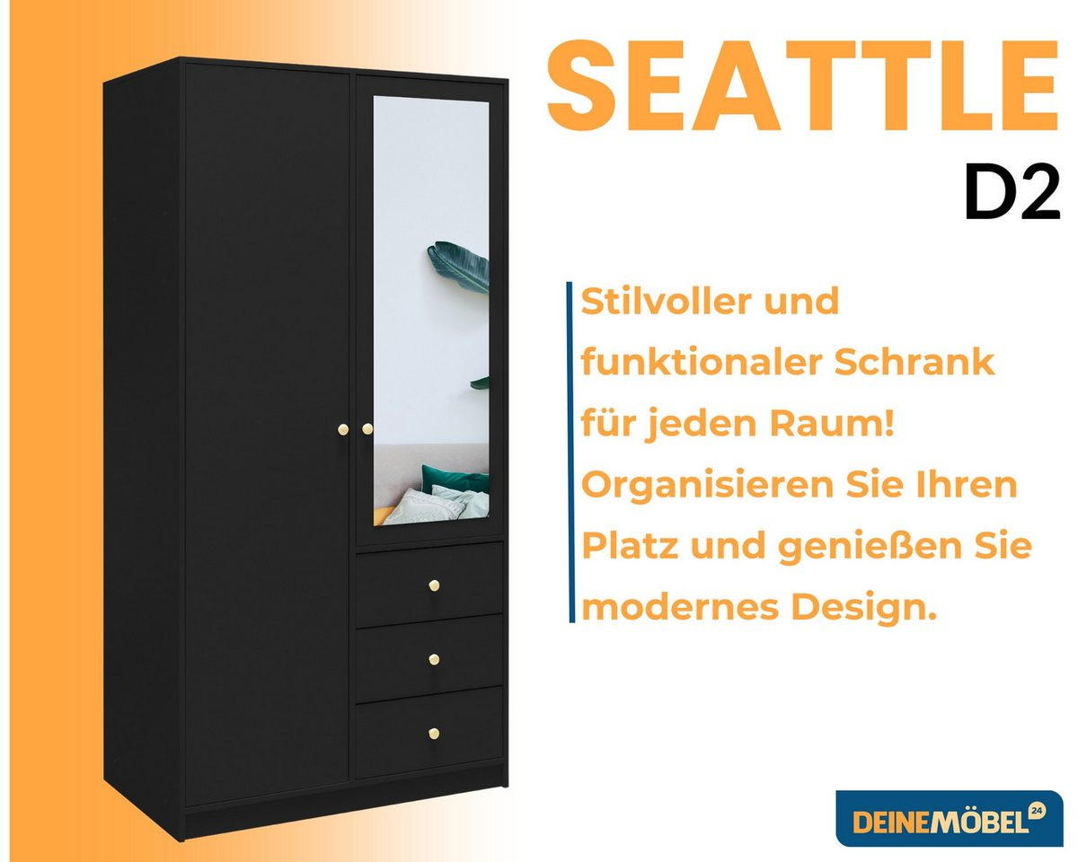 DREHTÜRENSCHRANK SEATTLE 100/200/58 cm in Schwarz - Schwarz, Holzwerkstoff (100/200/58cm) - Deine Möbel 24