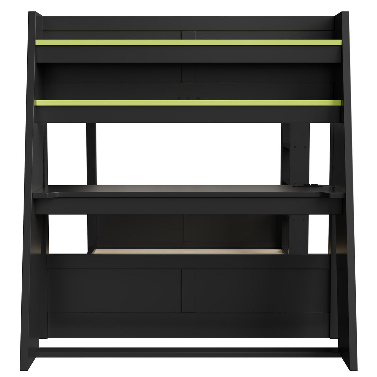 ETAGENBETT 140/200 cm DE-32845 mit Gaming-Schreibtisch und LED Schwarz/Grün - Schwarz, Holzwerkstoff (140/200cm) - ComfortXL