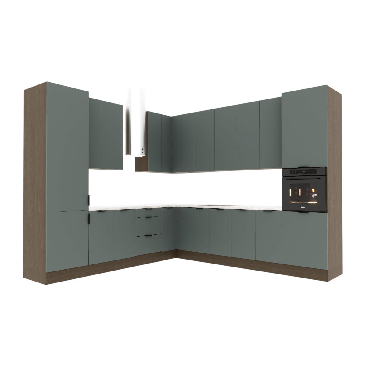 WINKELKÜCHE - 310 x 290 cm Livaro – KU-S34 – Grün / Dunkle Eiche - Dunkelbraun/Grün, Holzwerkstoff (310/247/290cm) - hi-markt