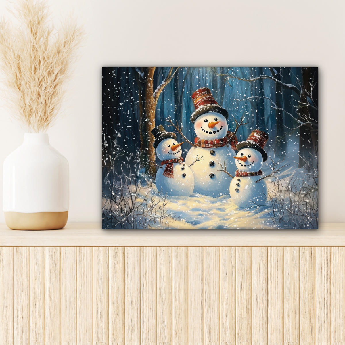 LEINWANDBILD Schneemann - Schnee - Winter - Wald 40x30 cm - Hellblau, Textil (40/30cm) - MuchoWow