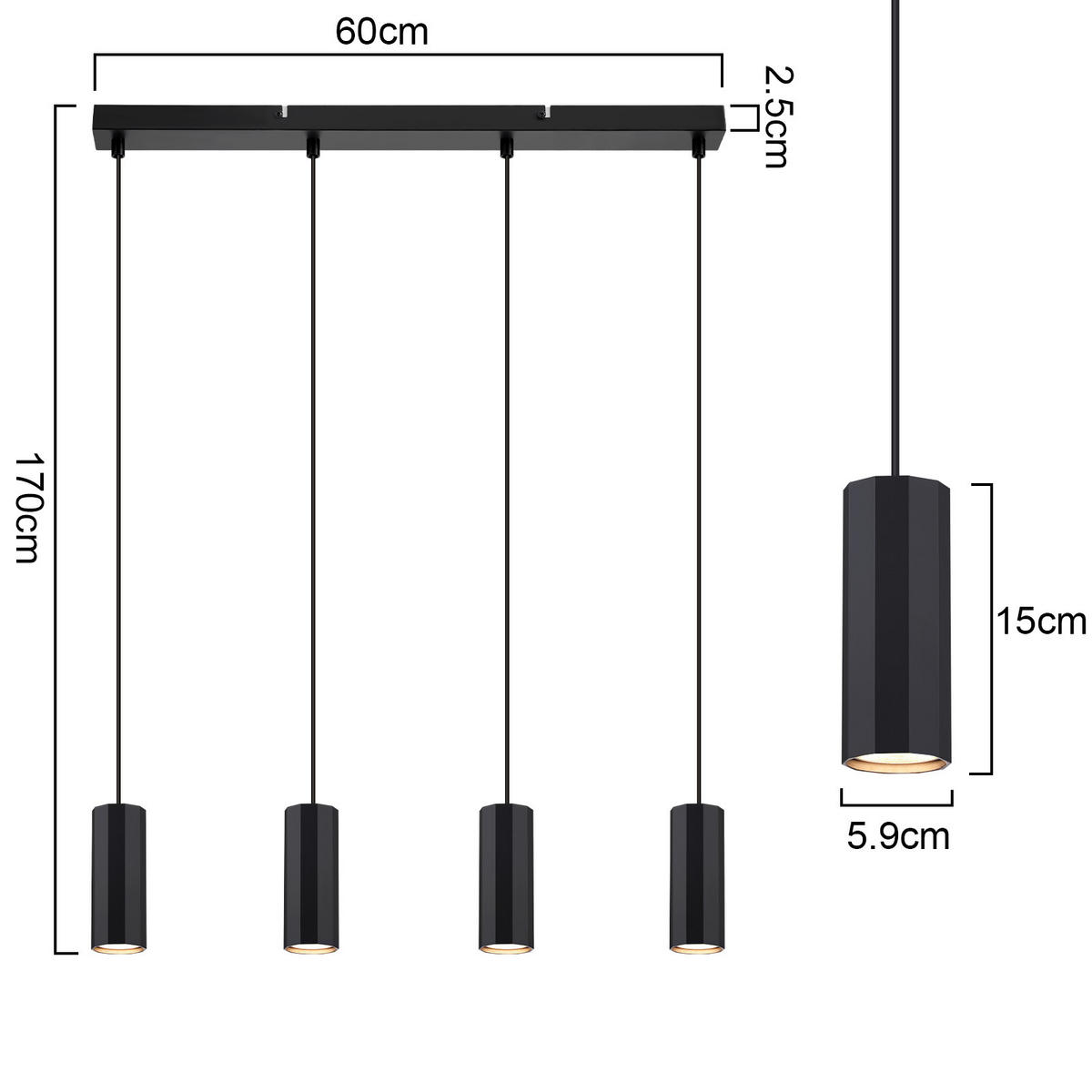 PENDELLEUCHTE Nora 60/5/10 cm - Schwarz, Metall (60/5/10cm) - ZMH