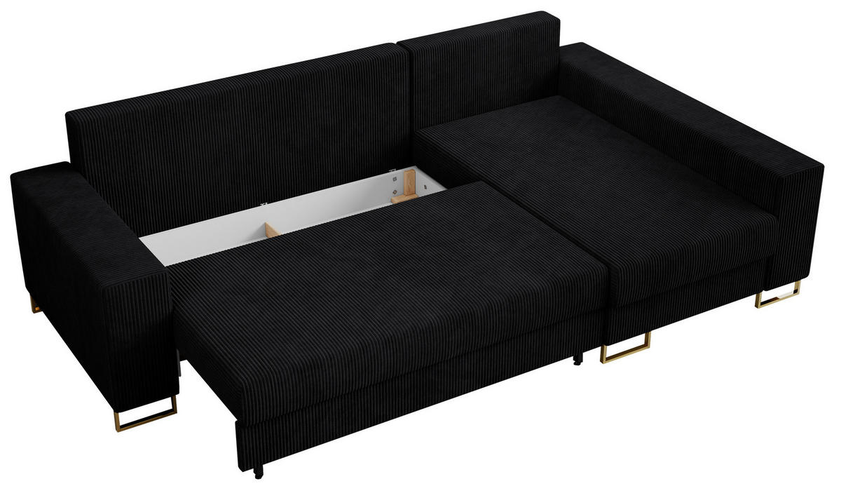 ECKSOFA Dorian Cord Schwarz - Goldfarben/Schwarz, Textil/Metall (242/138cm) - MKS