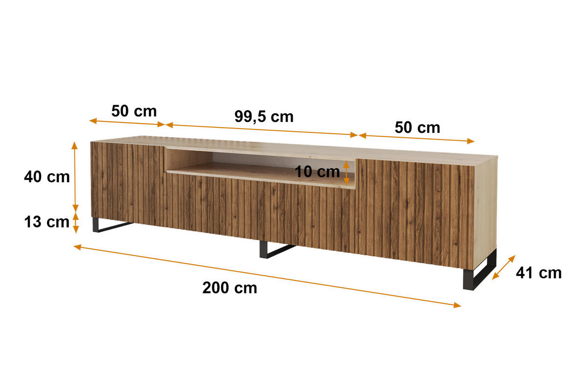LOWBOARD KITO-S 200x53x41 cm - Artisan / Katania - Eiche Wotan/Schwarz, Holzwerkstoff (200/53/41cm) - ALTDECOR