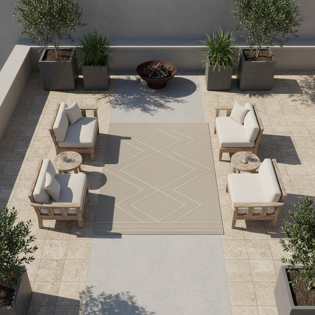 TEPPICH Outdoor Flachgewebe Boho-Muster Polypropylen Küche Beige Rechteckig 240x340 - Beige, Textil (240/340cm) - KADIMA DESIGN