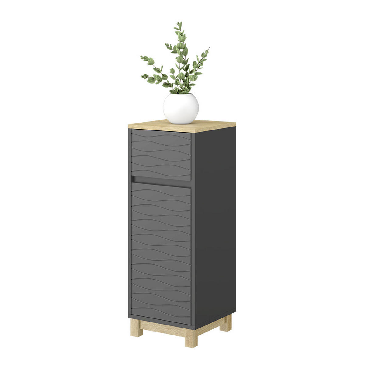 MIDISCHRANK Livia Anthrazit 30 x 80 cm mit Schublade - Anthrazit/Naturfarben, Holzwerkstoff (30/80/30cm) - Vicco