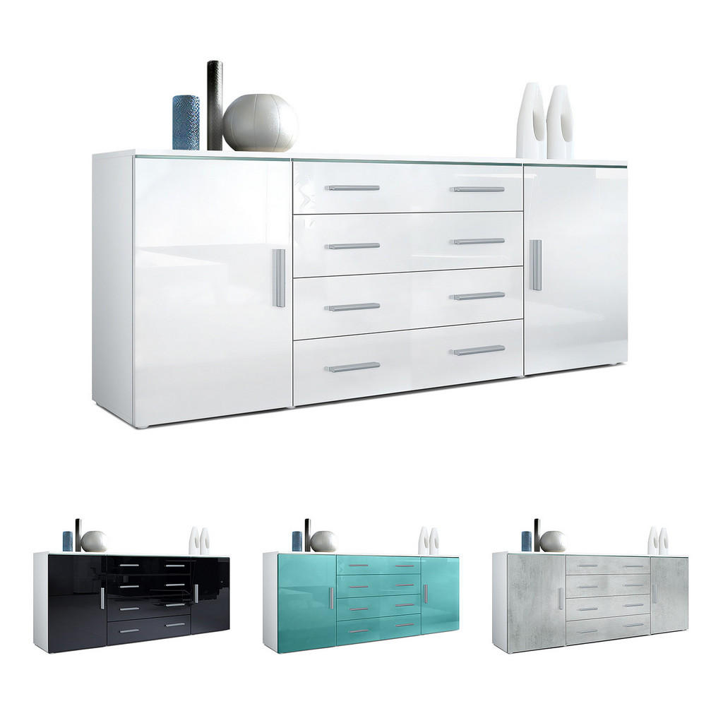 Thumbnail - Vladon Sideboard, Eiche San Remo, Holzwerkstoff, 166x72x35 cm, Wohnzimmer, Kommoden & Sideboards, Sideboards