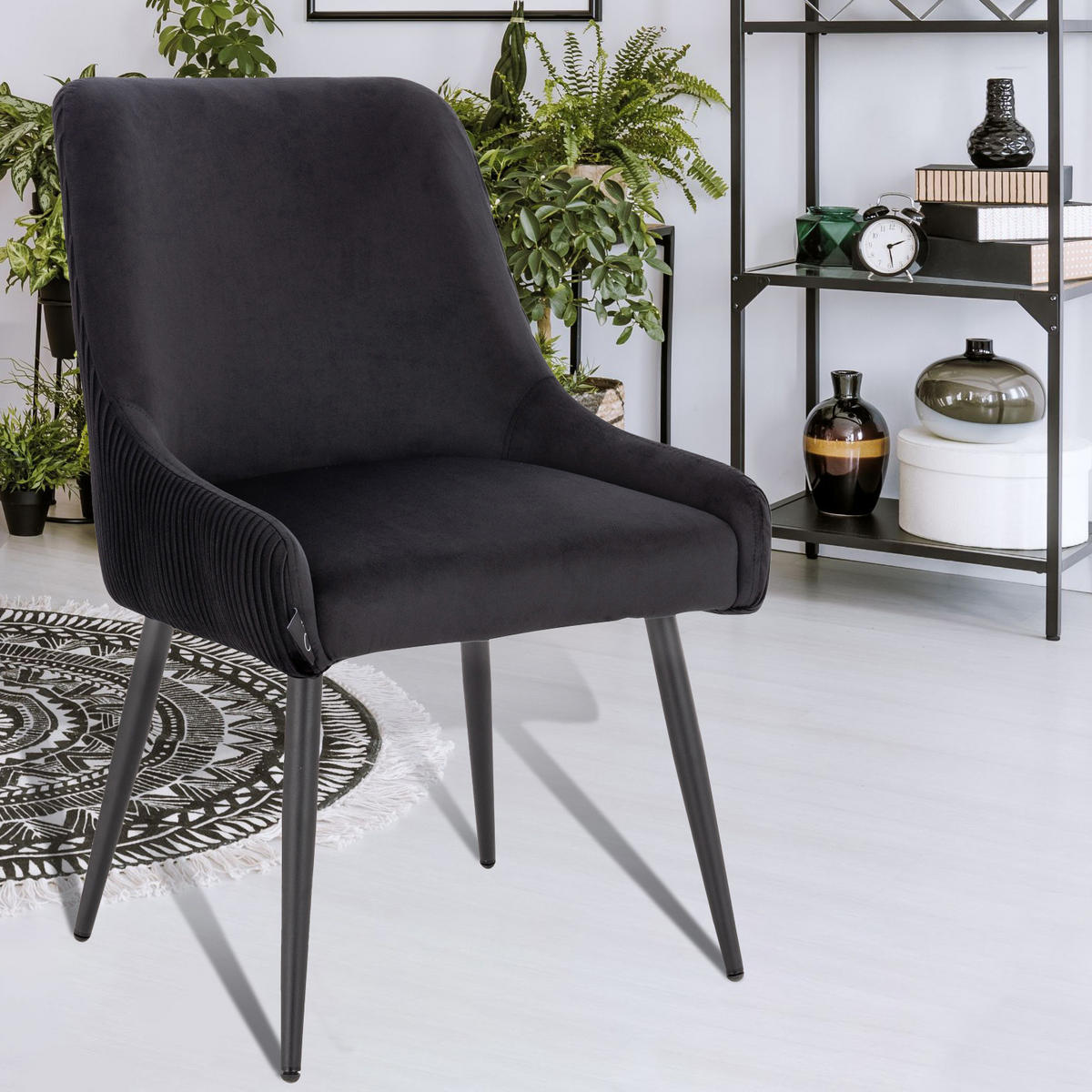 ESSZIMMERSTUHL ISABELLE 2er Set Samt Schwarz - Schwarz, Textil (55/85/63cm) - SVITA