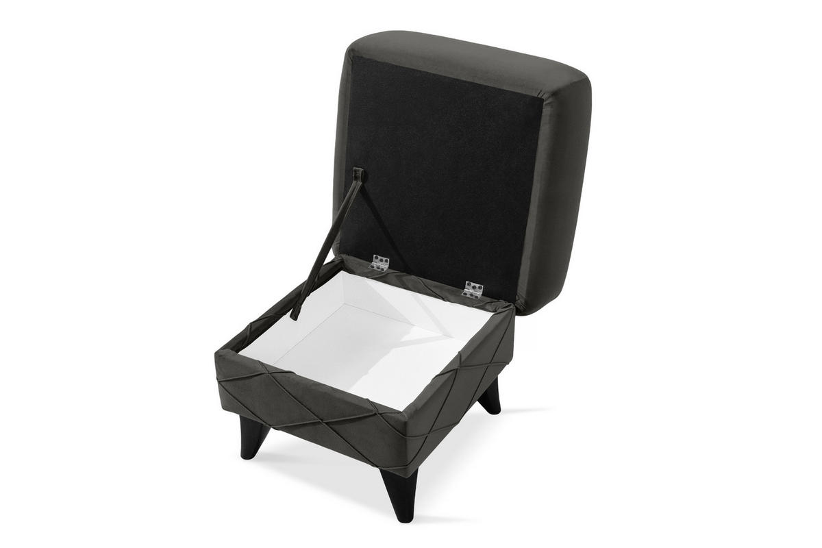 HOCKER GUSTAVO III Fußstütze, Velours, Anthrazit - Anthrazit, Holz/Holzwerkstoff (53/49/53cm) - KONSIMO®