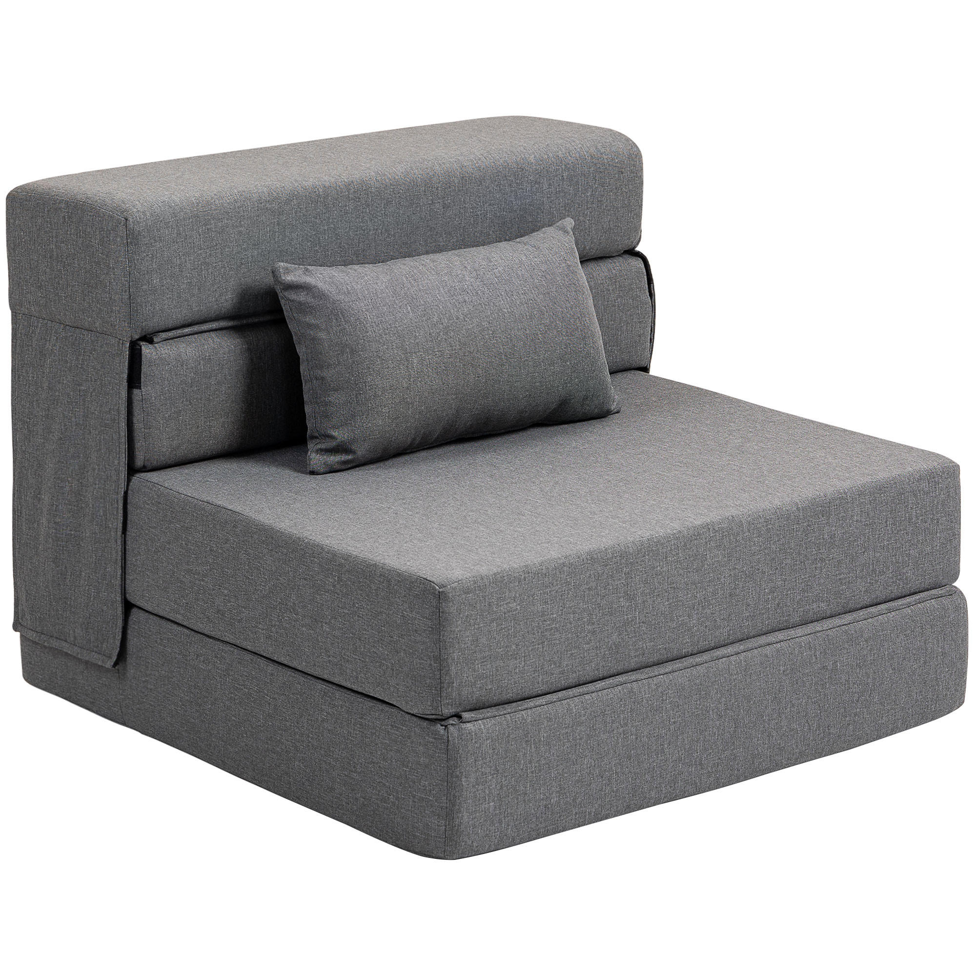 3 in 1 Schlafsessel, klappbares Schlafsofa mit Bettfunktion, Lendenkissen, Grau - Grau, Textil (80/15/210cm) - HOMCOM