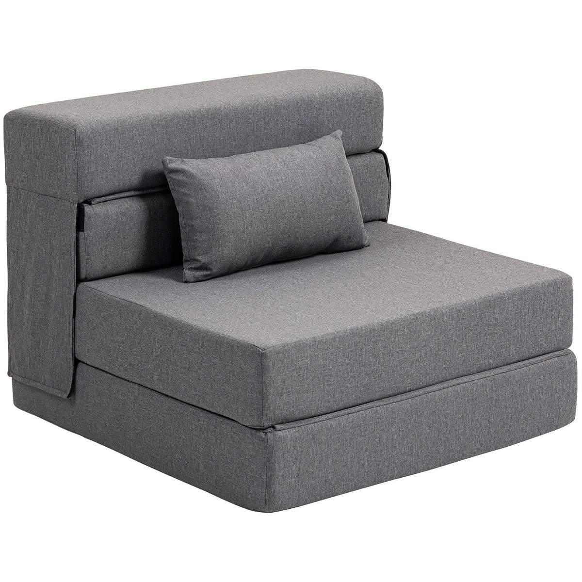 3 in 1 Schlafsessel, klappbares Schlafsofa mit Bettfunktion, Lendenkissen, Grau - Grau, Textil (80/15/210cm) - HOMCOM