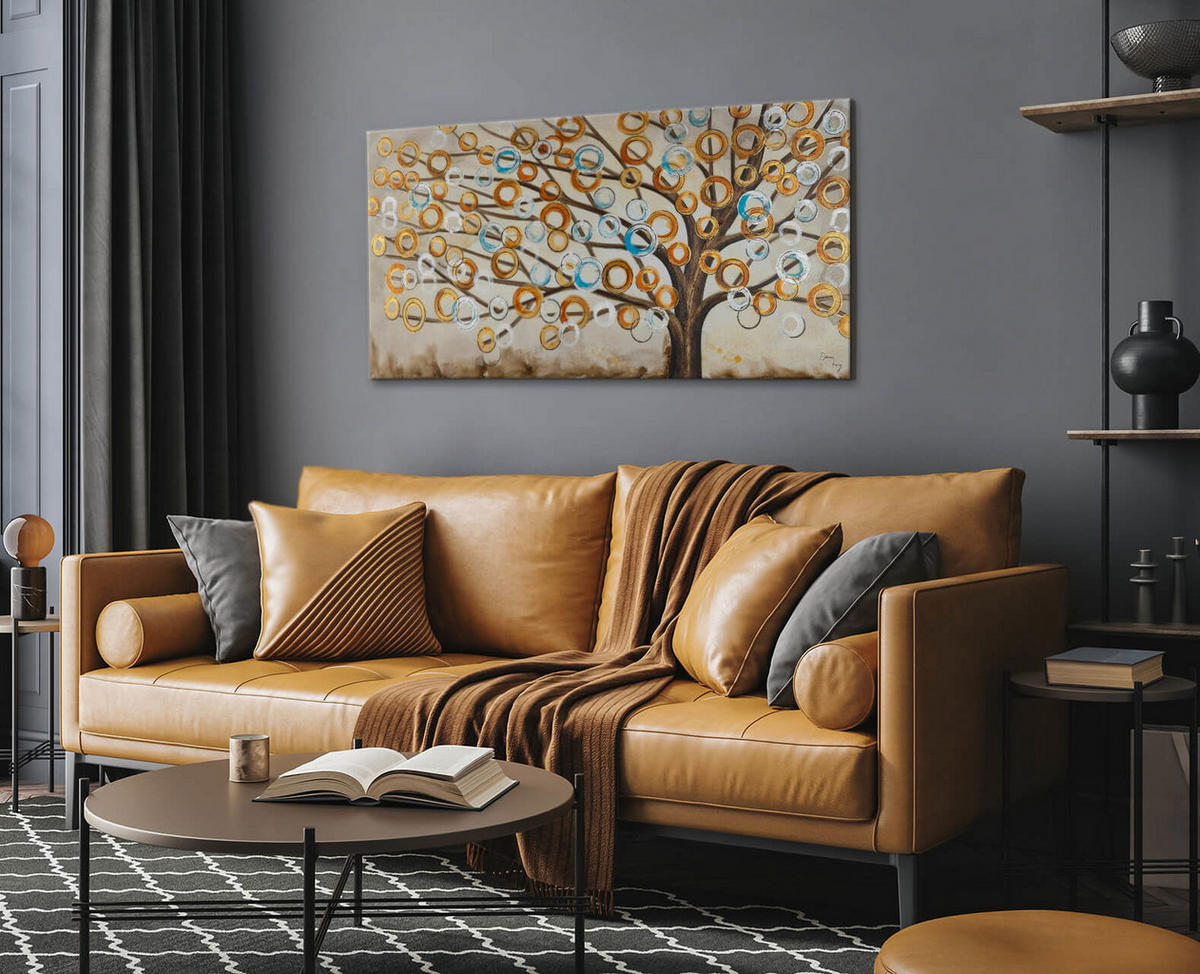 ACRYLBILD HANDGEMALT 140/70 cm - Beige/Kupferfarben, Holz/Textil (140/70cm) - KUNSTLOFT
