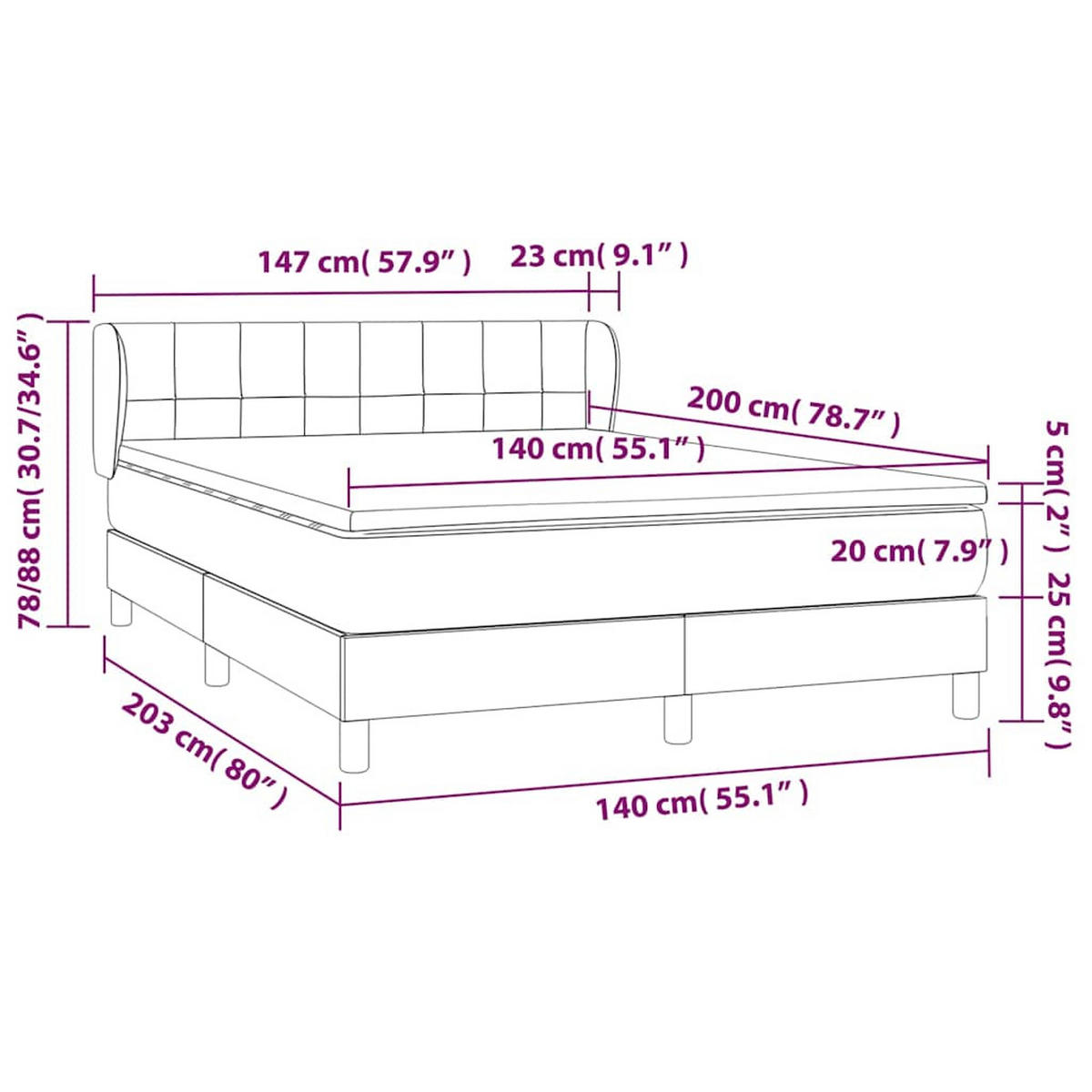 BOXSPRINGBETT 140/200 Cm Grau Samt - Grau, Textil (147/203cm) - vidaXL