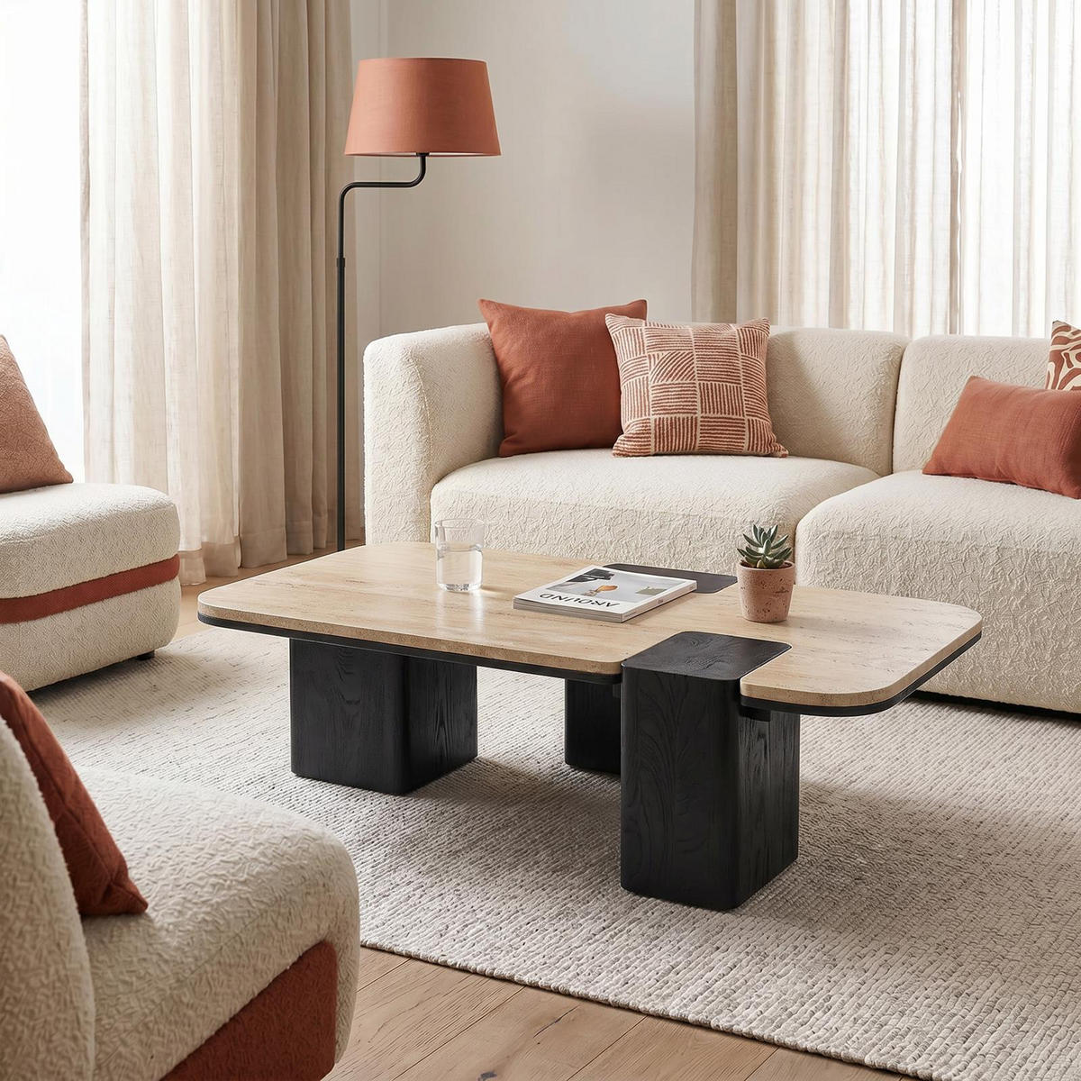 COUCHTISCH SURAT beige/schwarz - Beige/Schwarz, Naturmaterialien/Holz (60/100/27cm) - IDIMEX