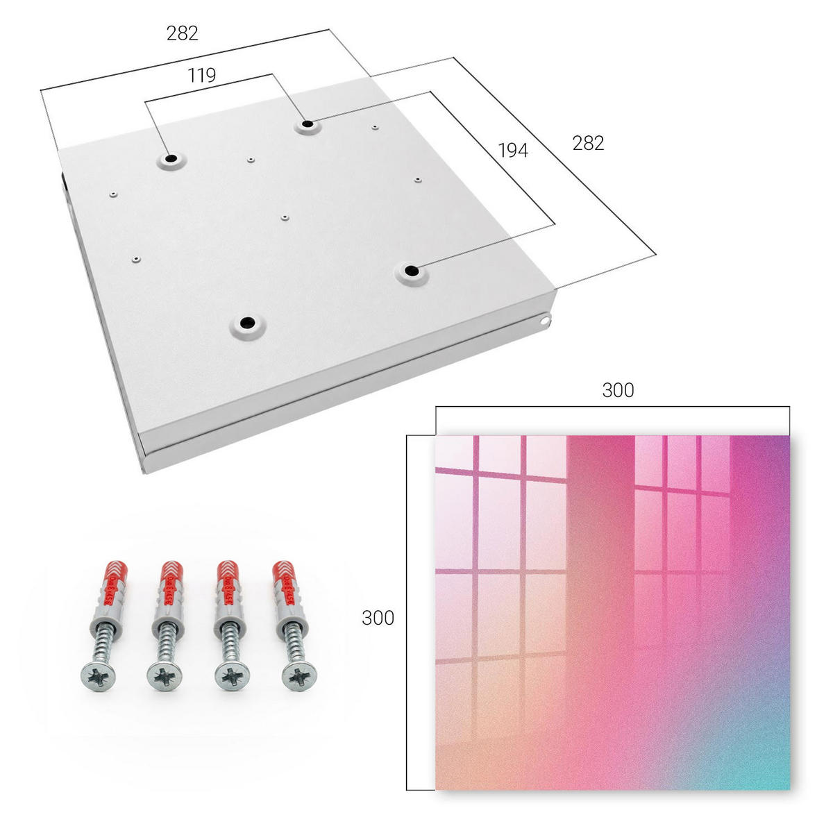 SCHLÜSSELBOX Weiß 30x30 cm – Türöffnung nach rechts - Pastellfarbener Farbverlauf - Pink, Metall (30/30/5cm) - TULUP