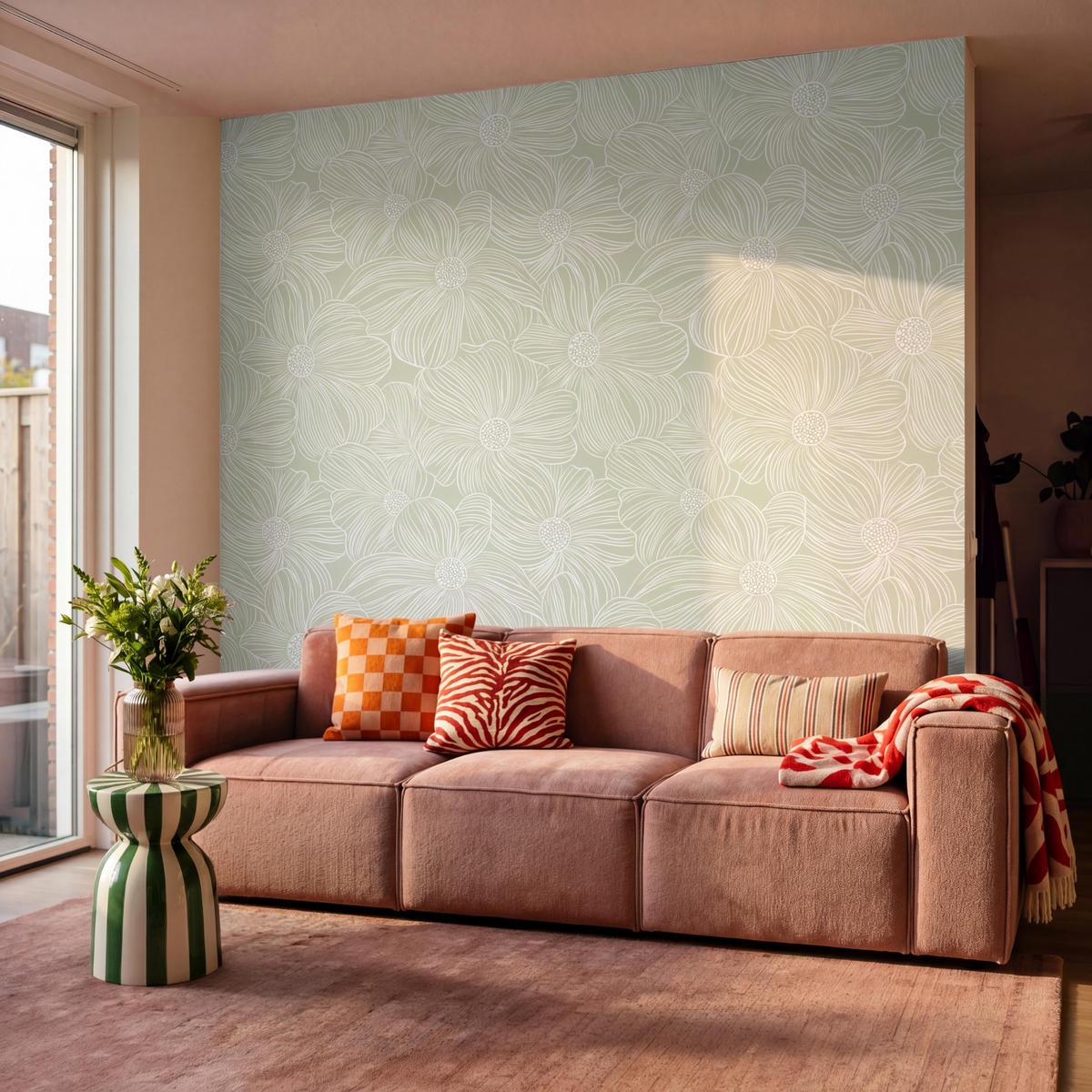 TAPETE - Gelassenheit - Blumen - Grün - 260x280 cm - Salbeigrün, Papier (260/280cm) - OnlyWow