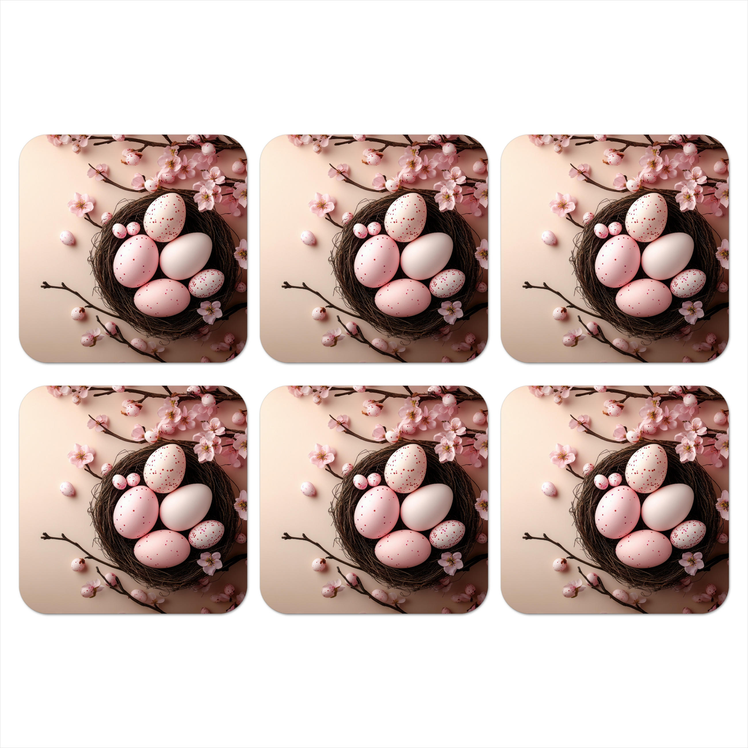 GLASUNTERSETZER 6er-Set Rosa - Blüten - Eier 10x10 cm - Hellrosa, Naturmaterialien (10/0.2cm) - MuchoWow