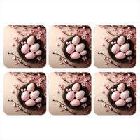 GLASUNTERSETZER 6er-Set Rosa - Blüten - Eier 10x10 cm - Hellrosa, Naturmaterialien (10/0.2cm) - MuchoWow