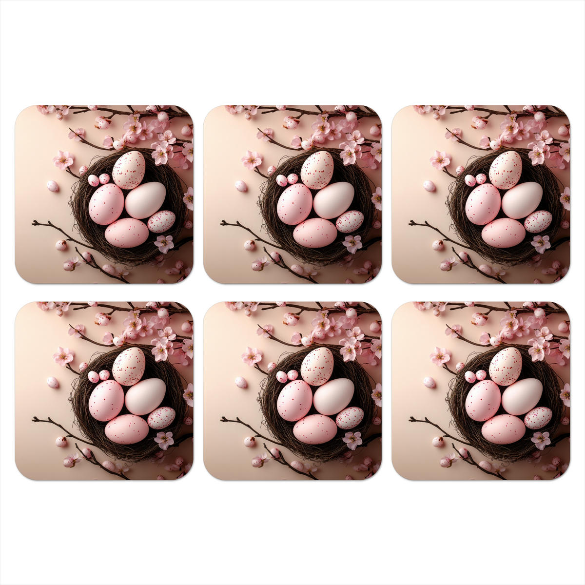 GLASUNTERSETZER 6er-Set Rosa - Blüten - Eier 10x10 cm - Hellrosa, Naturmaterialien (10/0.2cm) - MuchoWow