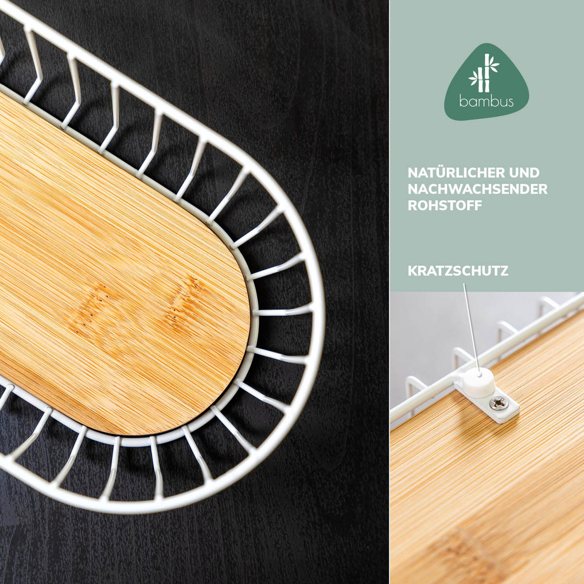 BROTKORB lang, Bambus/Metall weiß - Weiß, Metall (12.5/8.5/42cm) - eluno