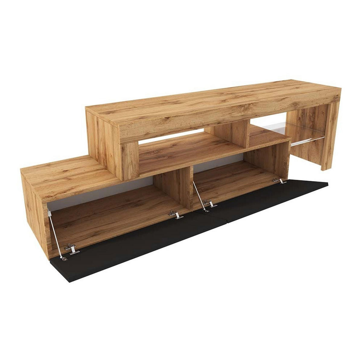 TV stolek Asten dub / černý s LED 172/50/33 cm - černá/dub Wotan, kompozitní dřevo (172/49.5/33.1cm) - Selsey