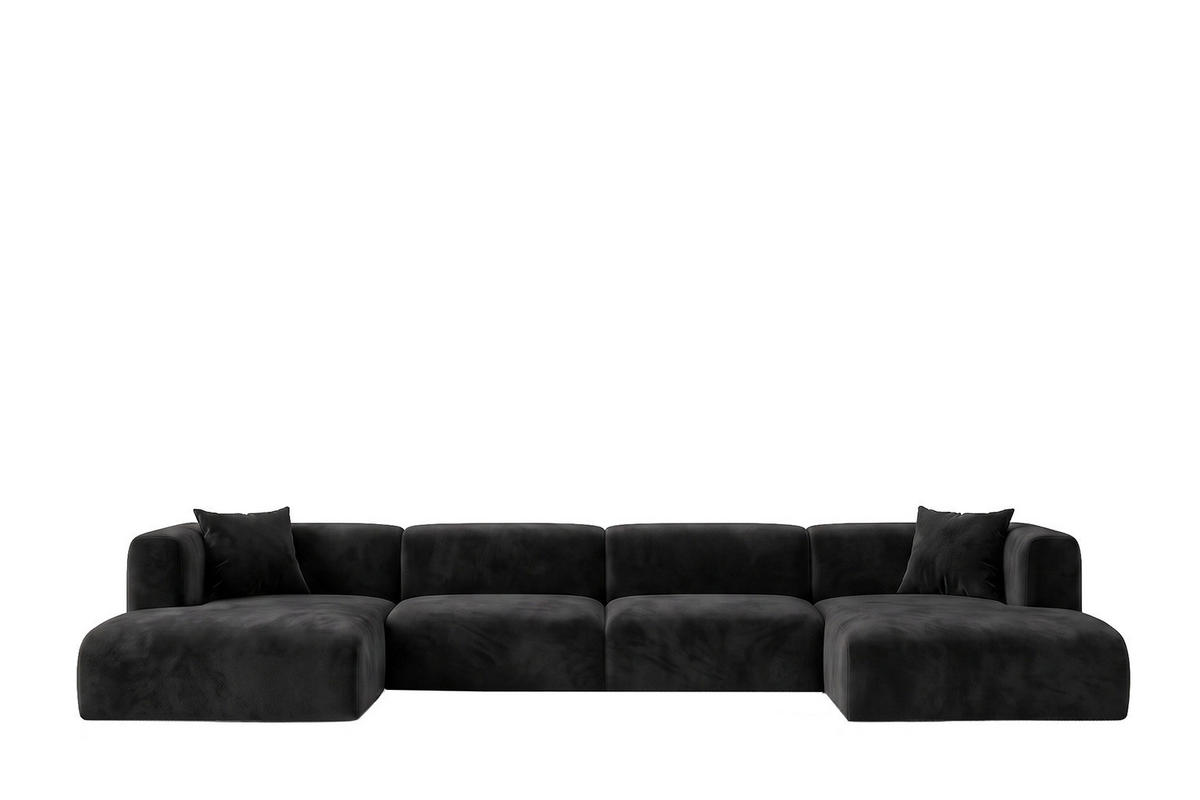 ECKSOFA U-Form, Velvet-Stoff Bluvel, Schwarz, GRETA - Schwarz, Holz (408/70/179cm) - Kaiser Möbel