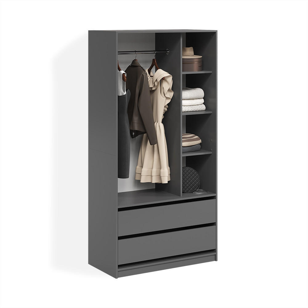 GARDEROBA Trento Antracit z 2 predaloma - antracit, leseni material (100/200/50cm) - Livinity®