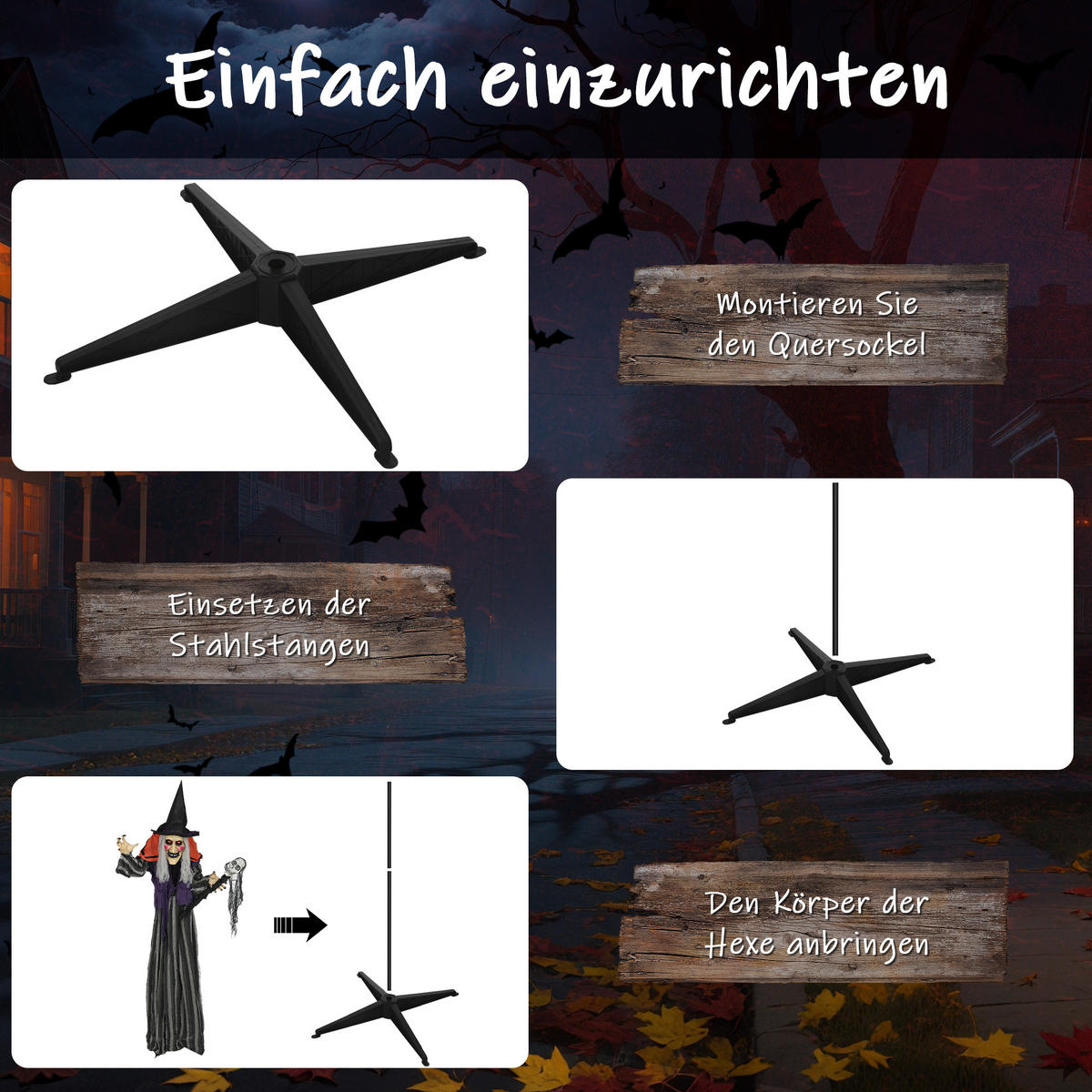 HALLOWEEN-DEKORATION Hexe 160 cm mit LED-Lichter Soundfunktion - Orange, Textil (20/160/70cm) - Outsunny