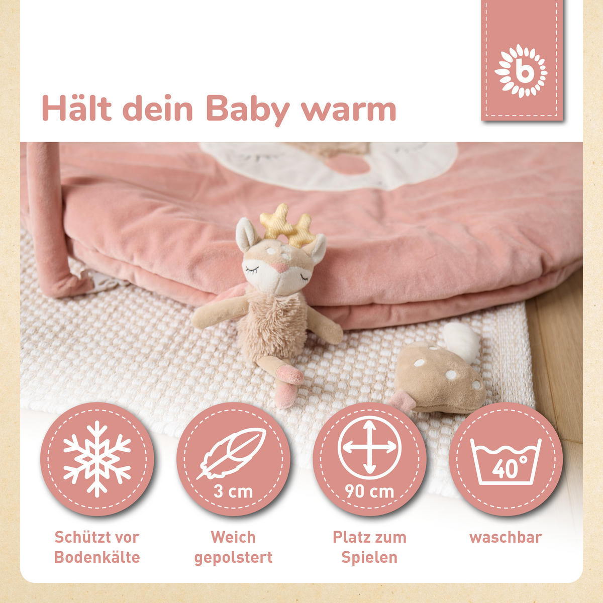 SPIELDECKE mit Activitybogen Reh Ella - Rosa, Textil (90/90cm) - Bieco Spielwaren