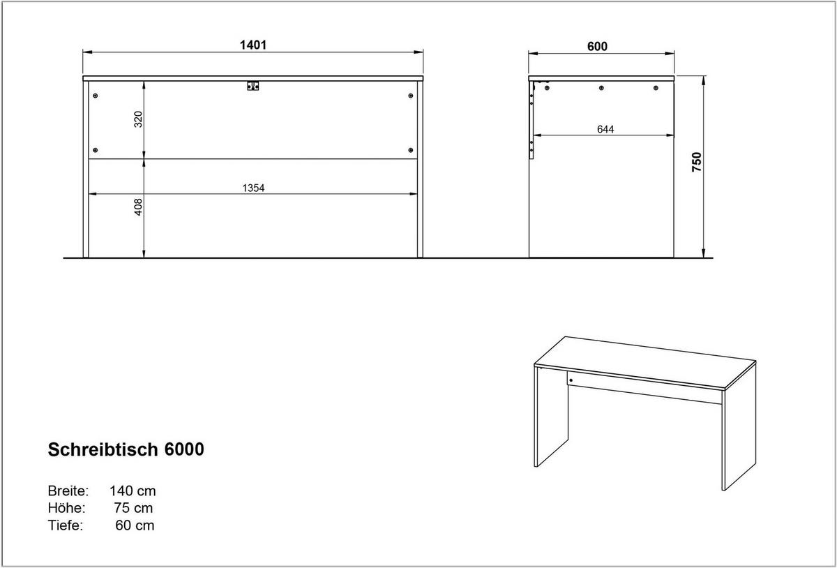 SCHREIBTISCH – Beige/Weiß, 140x60x75 cm, Wangenschreibtisch mit Knieblende, stoßfest - Weiß, Holz/Holzwerkstoff (60/140/75cm) - KADIMA DESIGN
