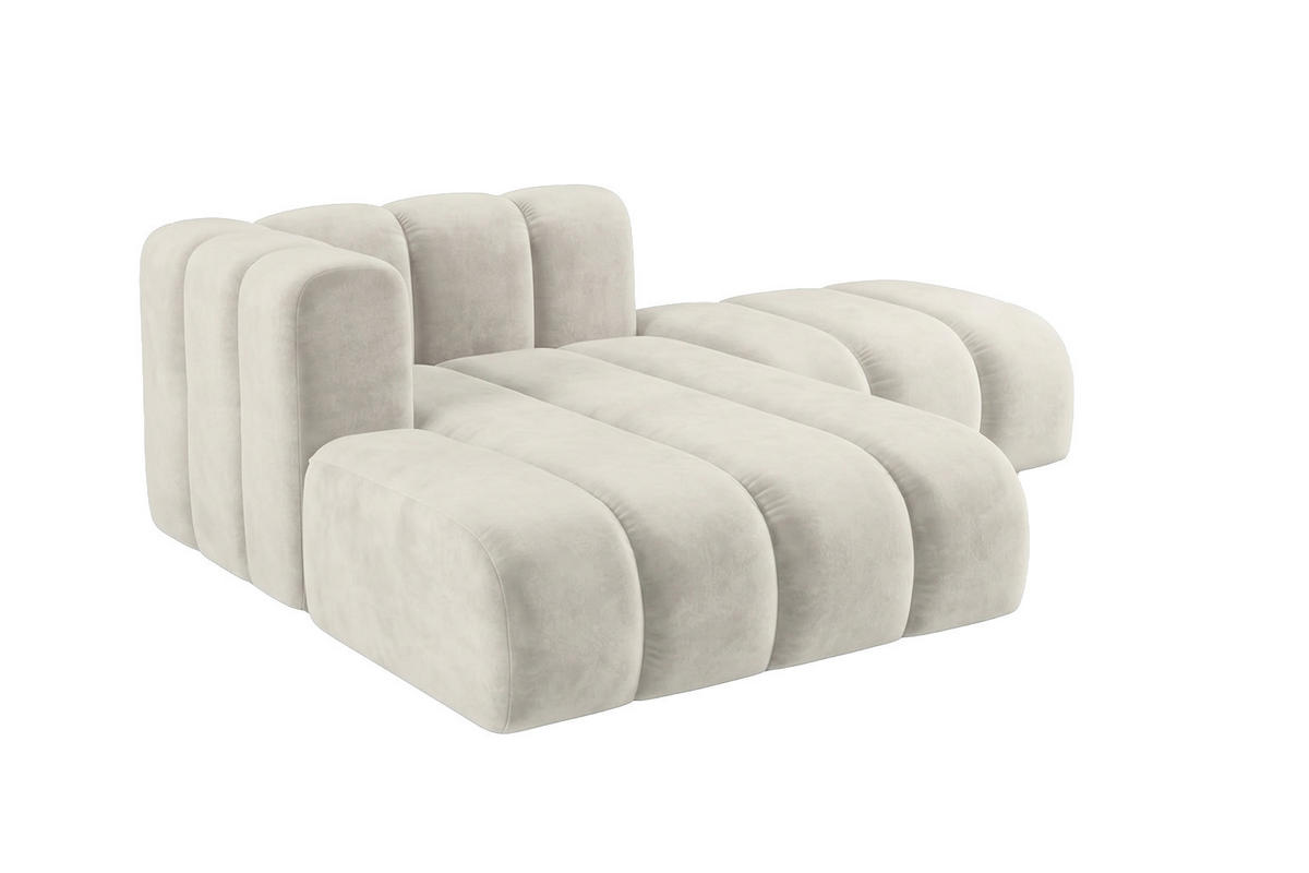 CHAISELONGUE Modulare Mit Hocker, Velvet-Stoff Riviera, Ecru, Links, GRAND - Creme, Holz (204/179cm) - Kaiser Möbel